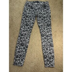 Bebe Skinny Jeans Women 29 Black and White Lace Floral Pockets Low Rise